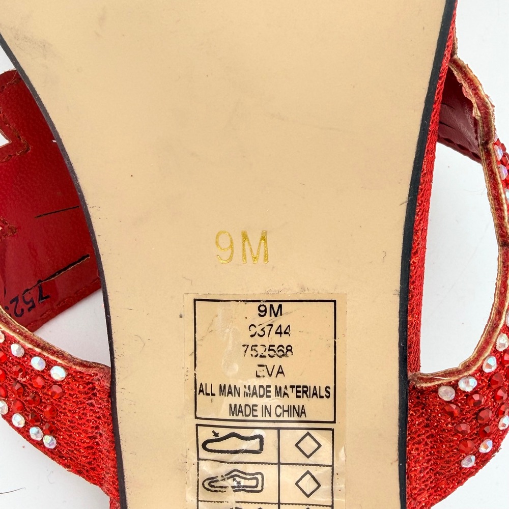 Pierre Dumas Eva Red Beaded Rhinestone Heels Mules 9M Glam Party Club Evening - Picture 7 of 9